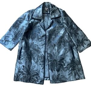Chico's Blazer Jacket Women One Size 1P Blue Floral Jacquard Metallic Indigo EUC